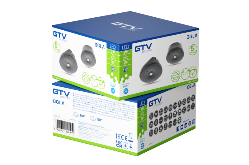 Аварийна луминисцентна лампа OGLA LED, 3W, 200lm, AC220-240V, 50-60Hz, IP20, 6400K, 3H, еднозадачна, TEST, черна 1208963017