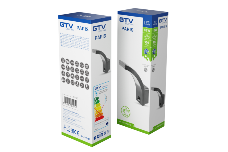 Decor Фиксирана лампа PARIS LED със сензор за движение 10W 900lm IP54 AC220-240V 50/60Hz 140° 9m 4000K черна. 1208963096