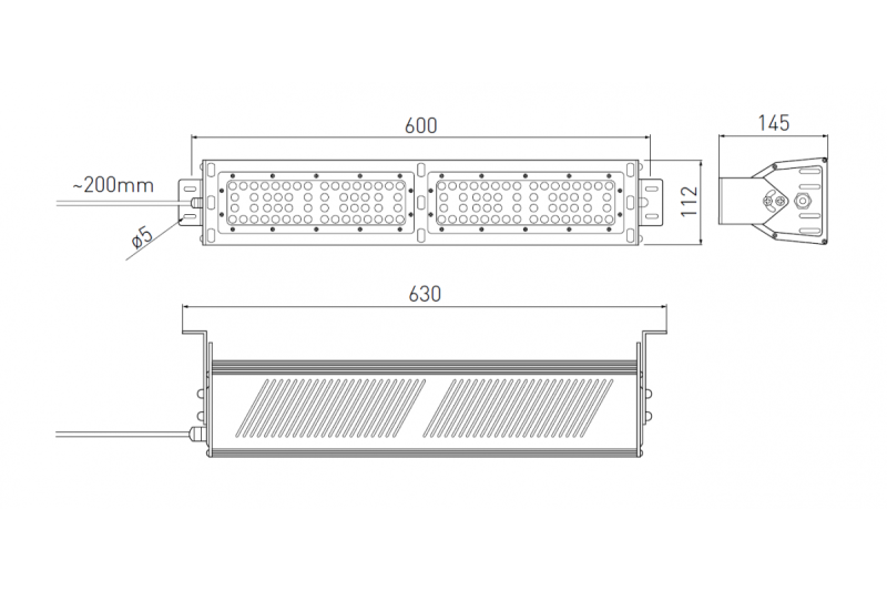 TEKSAS LED Highbay лампа, 100W, 12000lm, AC100-240V, 50/60Hz, IP 65, ъгъл на лъча 60o, 4000K, сива 1208963207
