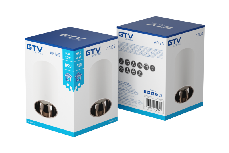 Decor Таванна лампа ARIES PC 73x105мм IP20 максимум 20W кръгла бяла/черна хром 1208963820