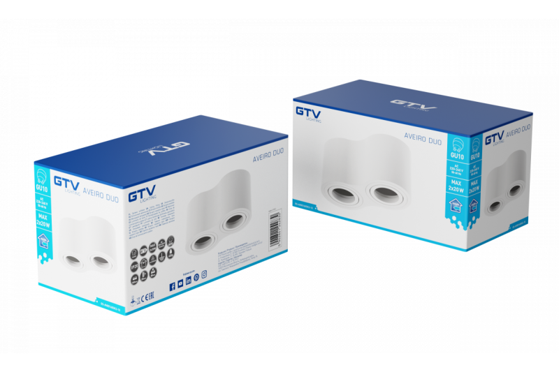 Decor Таванна осветителна арматура AVEIRO DUO алуминий 160x80x85мм IP20 максимум 20W*2 кръгла бяла. 1208963827