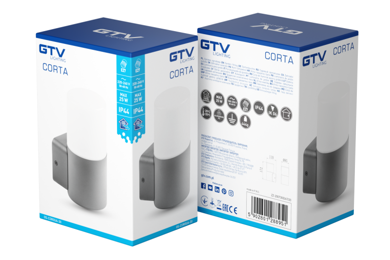 Decor Градинско осветително тяло CORTA-AU E27 MAX.25W IP44 AC220-240V 50-60Hz горно право стенно осветително тяло антрацит 1208963857