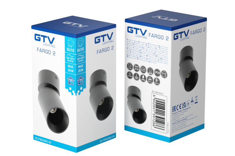 Decor Таванна лампа FARGO 2 алуминиева 70x166мм IP20 максимална мощност 20W кръгла черна. 1208963880