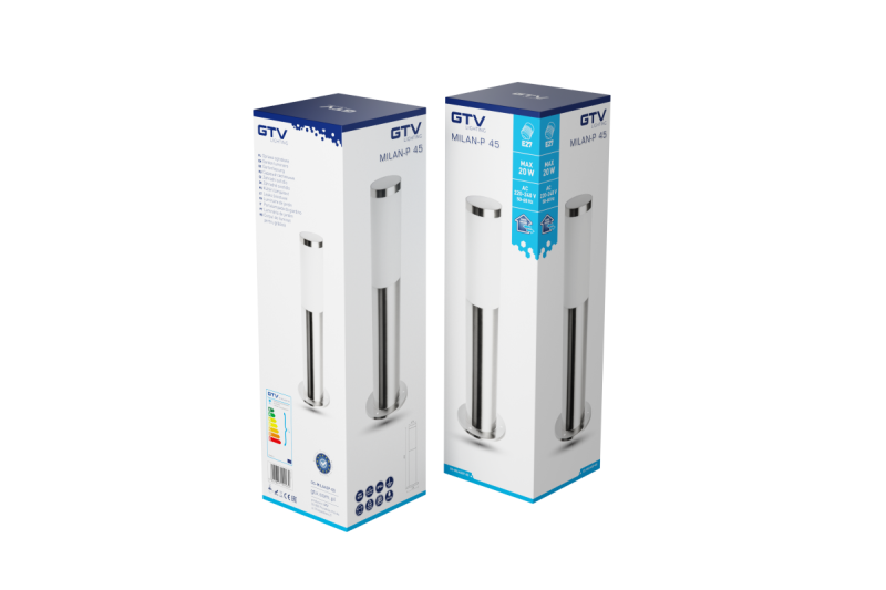 Decor Градинска лампа MILAN-P 45 E27 MAX.40W IP44 AC220-240V 50-60Hz стълба от неръждаема стомана. 1208963944