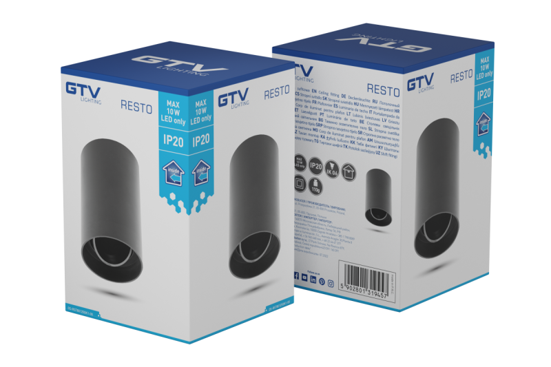 Decor Светлинно тяло за таван RESTO PC φ80x125mm IP20 максимум 20W кръгло черно. 1208963985