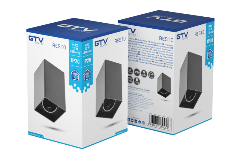 Decor Светлинно тяло за таван RESTO PC 80x80x125мм IP20 максимална мощност 20W квадратно черно. 1208963987