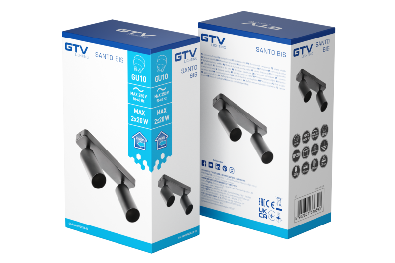 Decor Таванна лампа SANTO BIS алуминиева IP20 макс. 20W*2 двойно кръгла черна. 1208963999