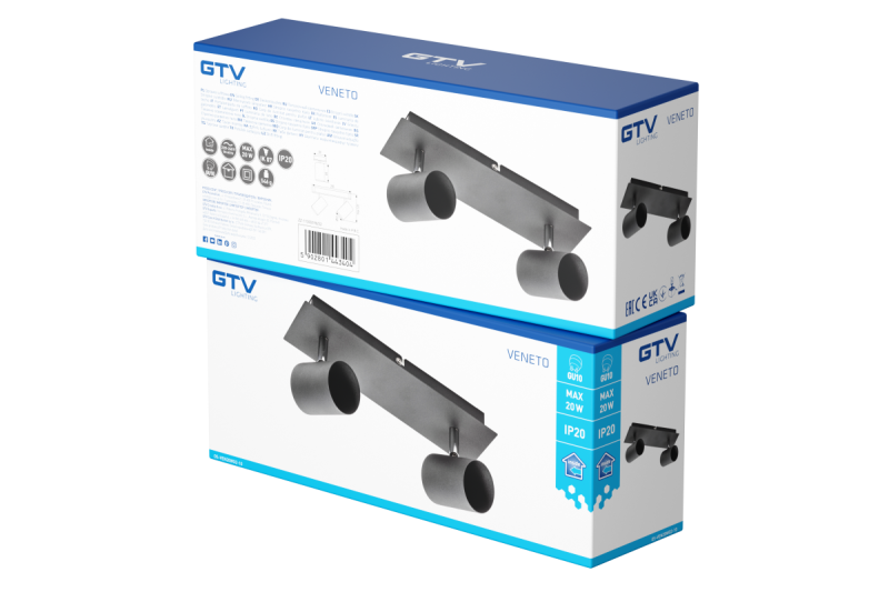 Decor Таванна лампа VENETO IP20 макс. 20W 2 x GU10 кръгла черна. 1208964038