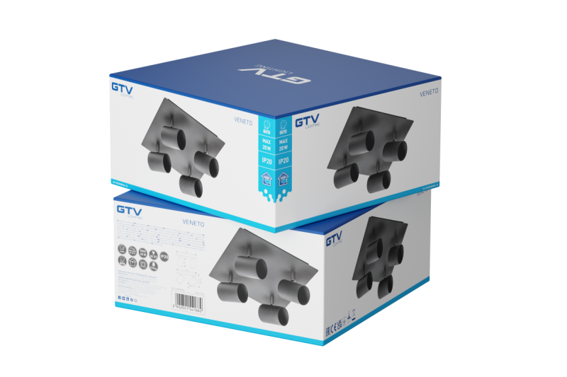 Decor Таванна лампа VENETO IP20 макс. 20W 4 x GU10 кръгла/квадратна черна. 1208964046