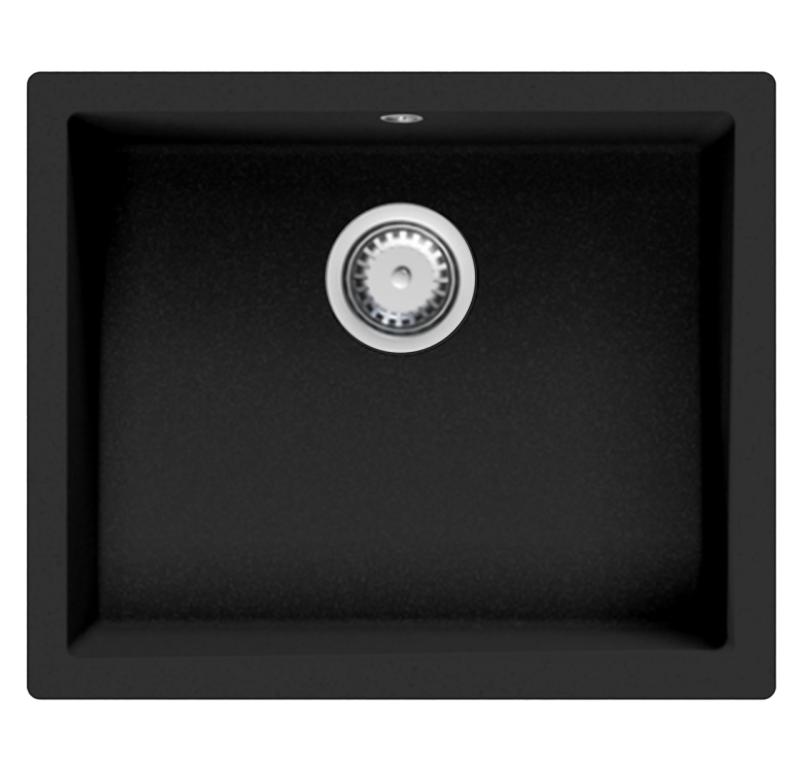 GraniteMy Универсална черна мивка от гранит 50x40 cm, монтаж под, над и на нивото на плота,с иноксова цедка 1208966880