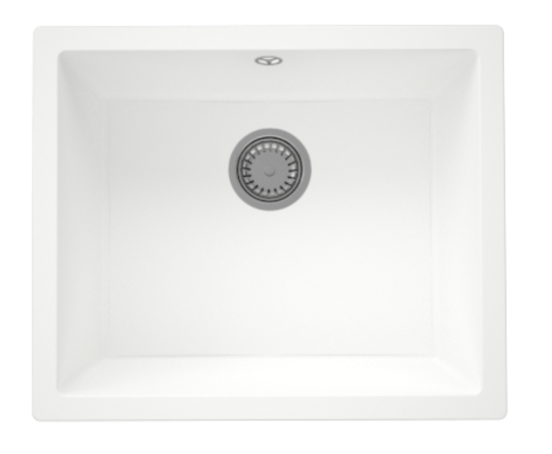 GraniteMy Универсална бяла мивка от гранит 50x40 cm, монтаж под, над и на нивото на плота, с иноксова цедка 1208966881