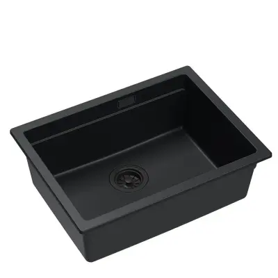 Quadri Newport II Черна гранитна мивка 560x450мм, монтаж под плота, вкл. черен капак за отвора 1208966924