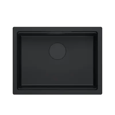 Quadri Newport II Черна гранитна мивка 560x450мм, монтаж под плота, вкл. черен капак за отвора 1208966924
