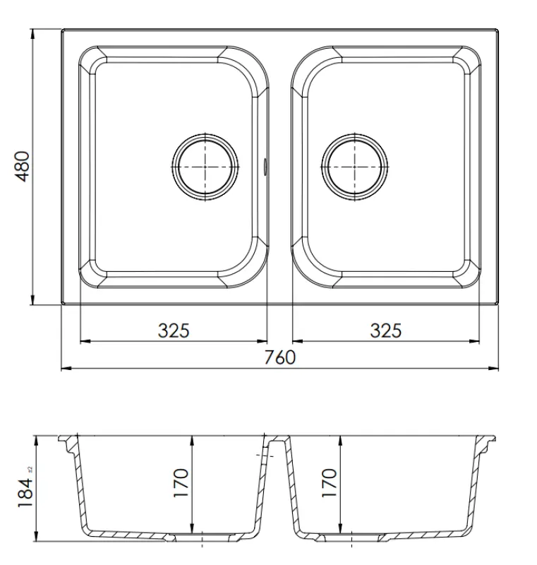 GraniteMy Dortmunt черна гранитна двойна мивка за  монтаж отгоре 76x48 cm, с черна цедка 1208967041