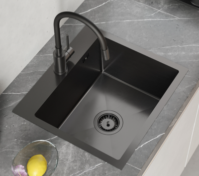 Quadri Dixton 50 Черна Nano PVD Иноксова мивка 500x450 mm с отвор за смесител, за монтаж над плота 1208967082