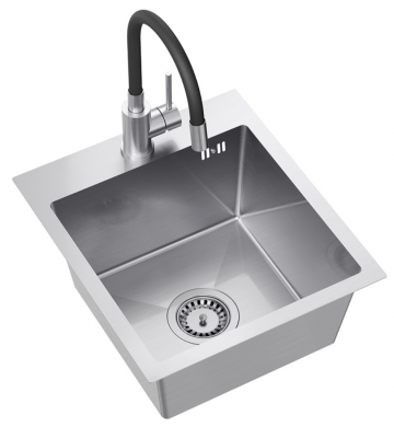 Quadri Dixton 40 Комплект иноксова мивка 400x450 mm с отвор за кран, за монтаж отгоре и кухненски кран Quadri Bristol от неръждаема стомана