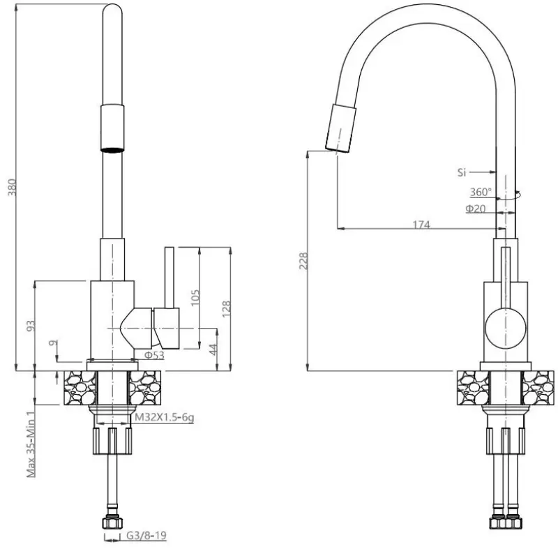 Quadri Dixton 40 Комплект иноксова мивка 400x450 mm с отвор за кран, за монтаж отгоре и кухненски кран Quadri Bristol от неръждаема стомана