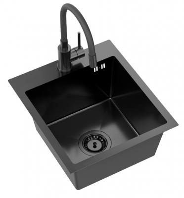 Quadri Dixton 40 Комплект черна иноксова мивка с nano pvd 400x450 mm с отвор за смесител, монтаж отгоре и кухненски смесител Quadri Bristol