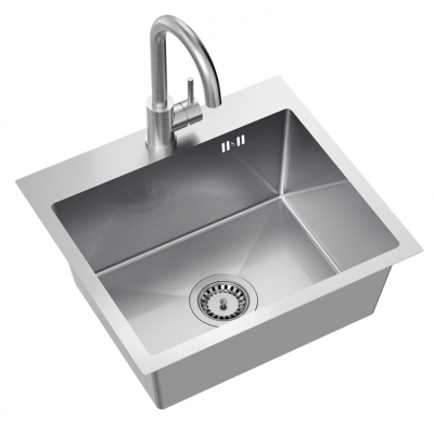 Quadri Dixton 50 Комплект иноксова мивка 500x450 mm с отвор за кран, монтаж отгоре и кухненски кран Coventry от неръждаема стомана