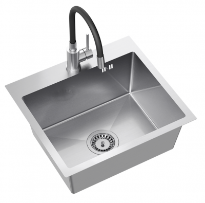 Quadri Dixton 50 Комплект иноксова мивка 500x450 mm с отвор за смесител,монтаж отгоре и кухненски смесител Bristol от неръждаема стомана