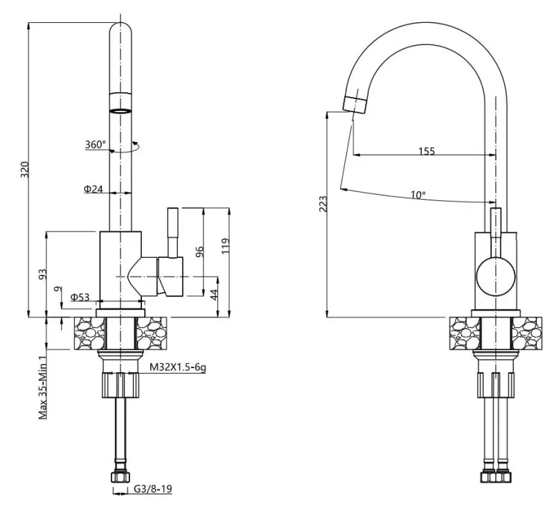 Quadri Dixton 50 Комплект черна иноксова мивка Nano PVD 500x450 mm с отвор за смесител,монтаж отгоре и черен смесител Coventry