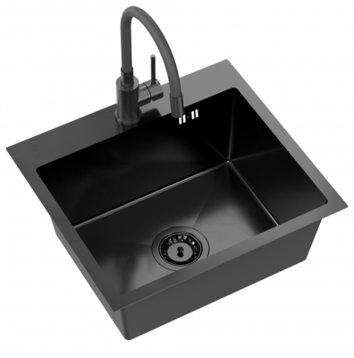 Quadri Dixton 50 Комплект черна иноксова мивка Nano PVD 500x450 mm с отвор за смесител, монтаж отгоре и черен смесител Bristol