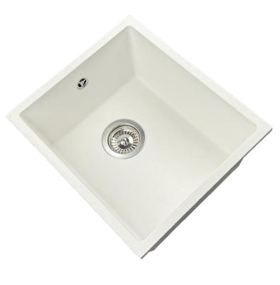 GraniteMy Универсална бяла мивка от гранит 34x40 см, монтаж под, над и на нивото на плота, с иноксова цедка 1208967107