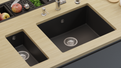 GraniteMy Universele granieten zwarte gootsteen 55x40 см черен, за вграждане, под мивка и с равен монтаж с неръждаема стоманена тапа 1208967108