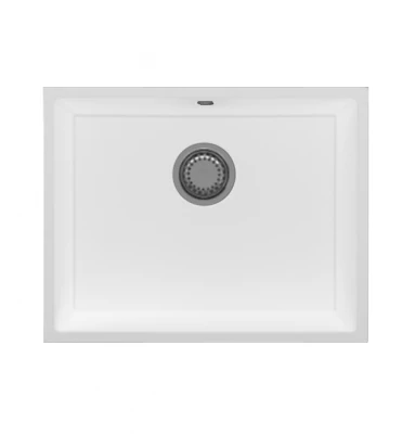 Гранитна мивка GraniteMy Universal, бяла, 55x40 см, бял, за вграждане, подмонтирване и нивелиране, с неръждаема тапа 1208967109