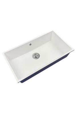 GraniteMy Универсална голяма бяла мивка от гранит 74x40 cm, монтаж под, над и на нивото на плота, с иноксова цедка 1208967111