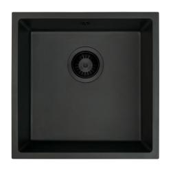 GraniteMy Универсална черна мивка от гранит 40x40 cm, монтаж под, над и на нивото на плота, черена цедка 1208967112