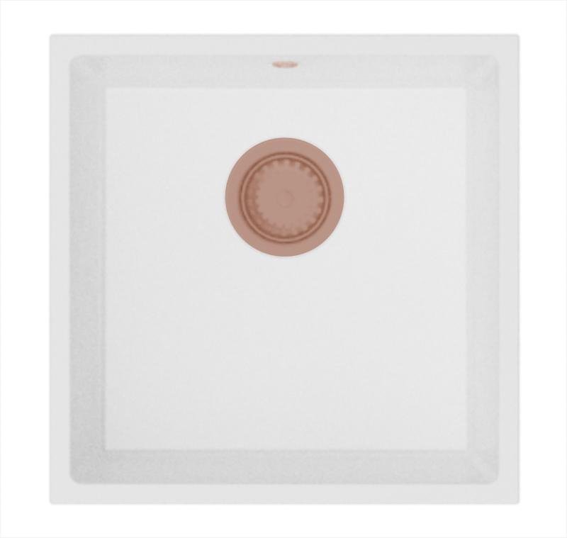 GraniteMy Универсална бяла мивка от гранит 40x40 cm, монтаж под, над и на нивото на плота, с медна цедка 1208967126