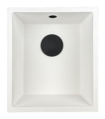 GraniteMy Универсална бяла мивка от гранит 34x40 cm, монтаж под, над и на нивото на плота, с черна цедка 1208967147