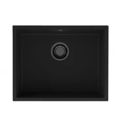 GraniteMy Universal гранитна черна мивка 55x40 см черна за монтаж върху плот, под плот и равен монтаж с черен тап 1208967150