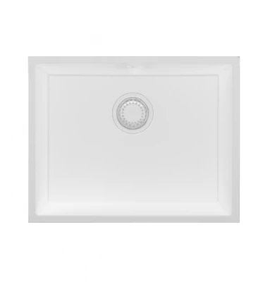 GraniteMy Universele granieten witte spoelbak 55x40 см, бял, подходящ за монтаж върху плот, под плот и наравно с плота, с бял сифон 1208967153