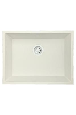 GraniteMy Universele granieten witte spoelbak 55x40 см, бял, подходящ за монтаж върху плот, под плот и наравно с плота, с бял сифон 1208967153