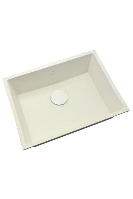 GraniteMy Universele granieten witte spoelbak 55x40 см, бял, подходящ за монтаж върху плот, под плот и наравно с плота, с бял сифон 1208967153