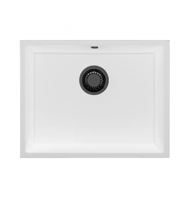 GraniteMy Universal гранитна бяла мивка 55x40 см бяла за вграждане, под вграждане и наравно вграждане с черен тап 1208967154