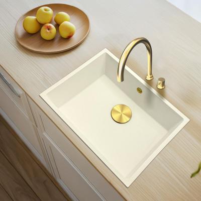 GraniteMy Universal гранитна бяла мивка 55x40 см бяла за вграждане, под вграждане и вграждане наравно със златна тапа 1208967155