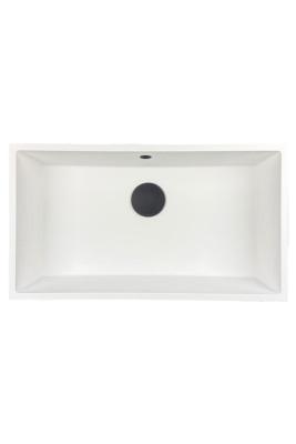 GraniteMy Универсална бяла мивка от гранит 74x40 cm, монтаж под, над и на нивото на плота, с черна цедка 1208967161