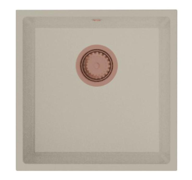 GraniteMy Universal Гранитна мивка в пясъчно бежово 40x40 cm, монтаж под, над и на нивото на плота, с медна цедка 1208967210