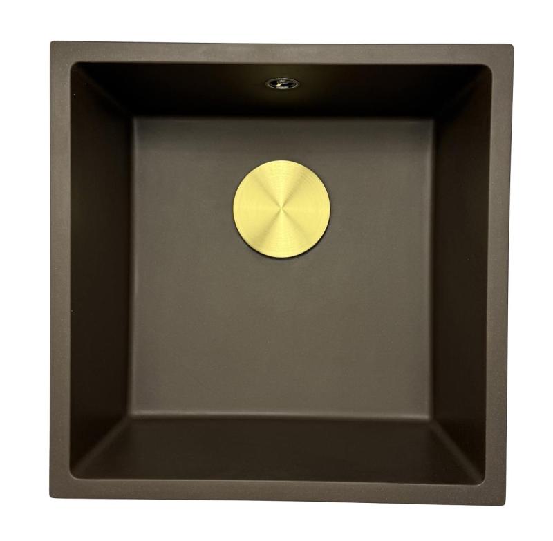 GraniteMy Universal Гранитна мивка в цвят кафе 40x40 cm, монтаж под, над и на нивото на плота, с иноксова цедка 1208967212