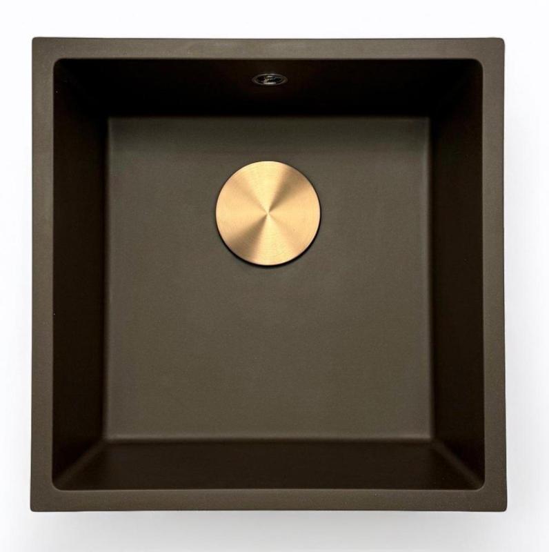 GraniteMy Universal Гранитна мивка в цвят кафе 40x40 cm, монтаж под, над и на нивото на плота, с иноксова цедка 1208967212