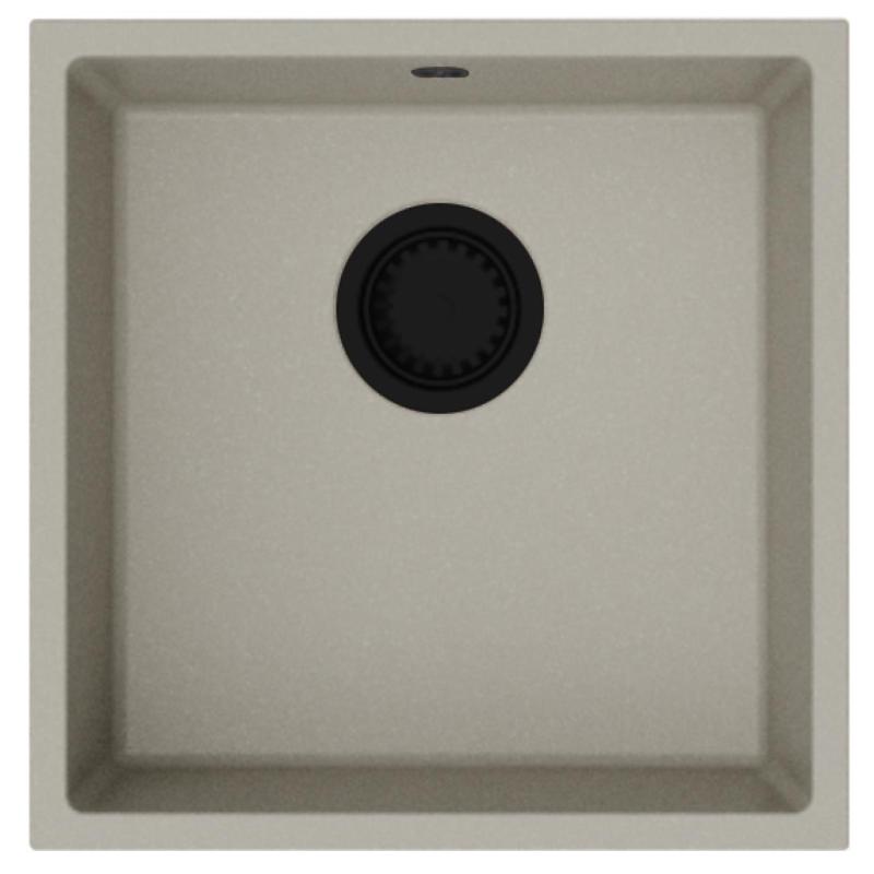 GraniteMy Universal Гранитна мивка в сиво 40x40 cm, монтаж под, над и на нивото на плота, с черна цедка 1208967213