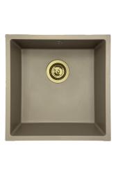 GraniteMy Universal Гранитна мивка в сиво 40x40 cm, монтаж под, над и на нивото на плота, със златиста цедка 1208967215