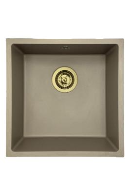 GraniteMy Universal Гранитна мивка в сиво 40x40 cm, монтаж под, над и на нивото на плота, със златиста цедка 1208967215