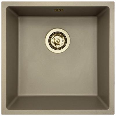 GraniteMy Universal Гранитна мивка в сиво 40x40 cm, монтаж под, над и на нивото на плота, със златиста цедка 1208967215
