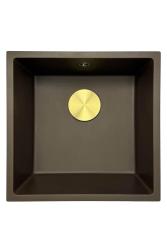 GraniteMy Universal Гранитна мивка цвят кафе 40x40 cm, монтаж под, над и на нивото на плота, златиста цедка 1208967218