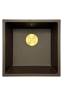 GraniteMy Universal Гранитна мивка цвят кафе 40x40 cm, монтаж под, над и на нивото на плота, златиста цедка 1208967218