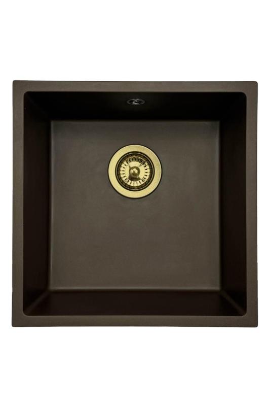 GraniteMy Universal Гранитна мивка цвят кафе 40x40 cm, монтаж под, над и на нивото на плота, златиста цедка 1208967218